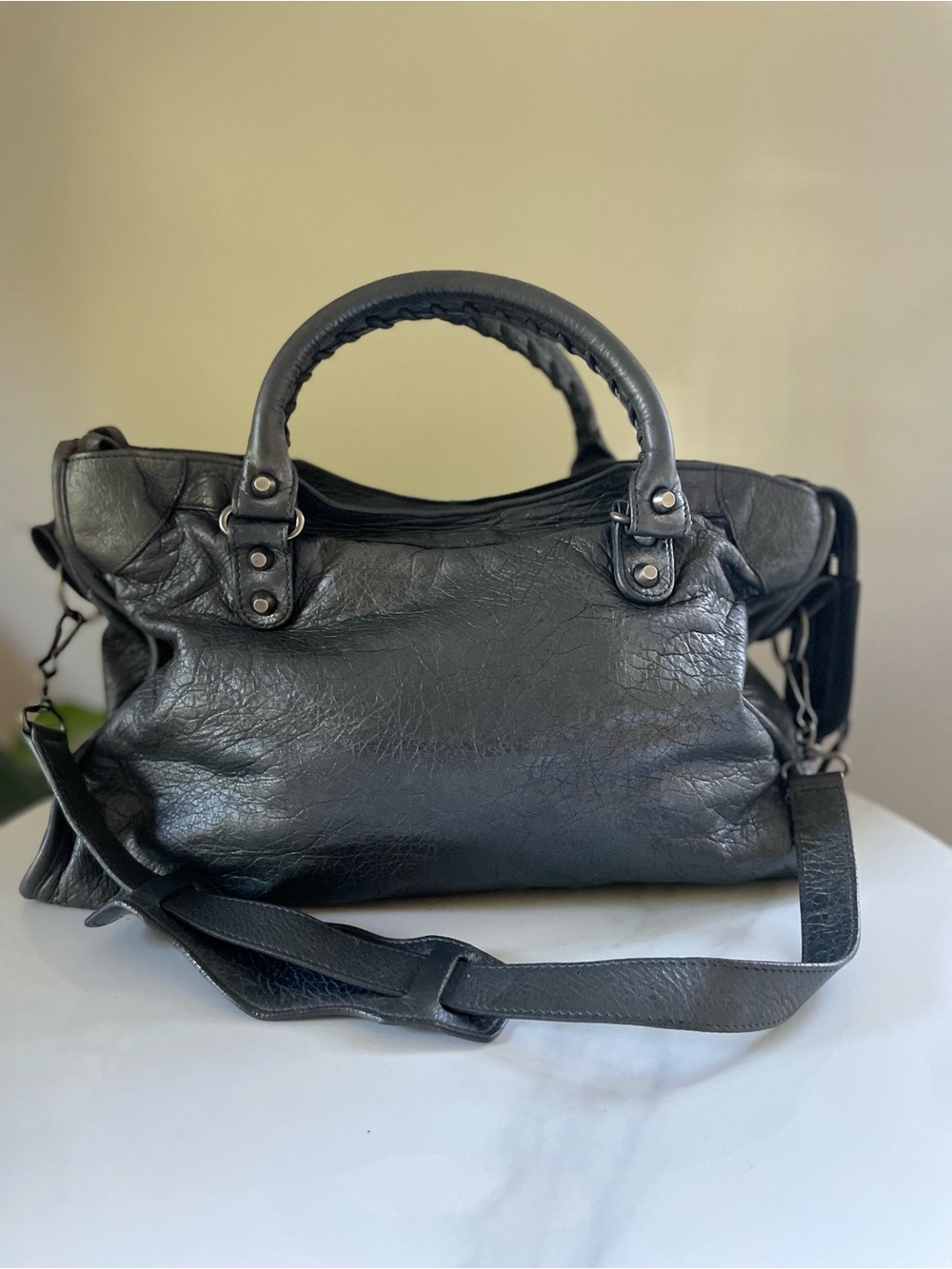 Authentic Balenciaga First Bag Gris Fossil Motorcycle Bag - Picture 3 of 11